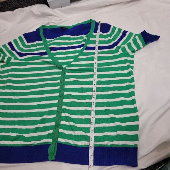 TALBOTS green and blue striped short sleeve cardigan sweater 1X - Picture 8 of 8